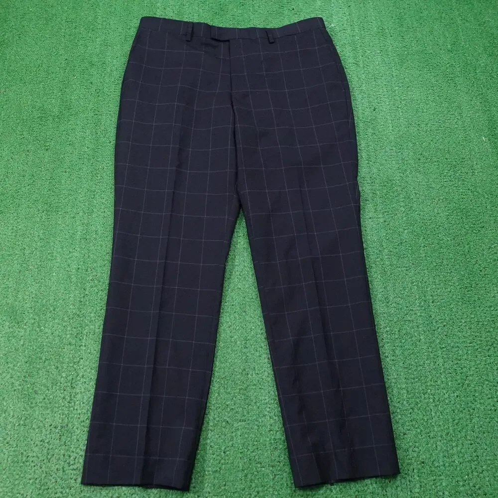 Banana Republic Pants Mens 34x32‎ Blue Plaid Slim Fit Wool Dress Business